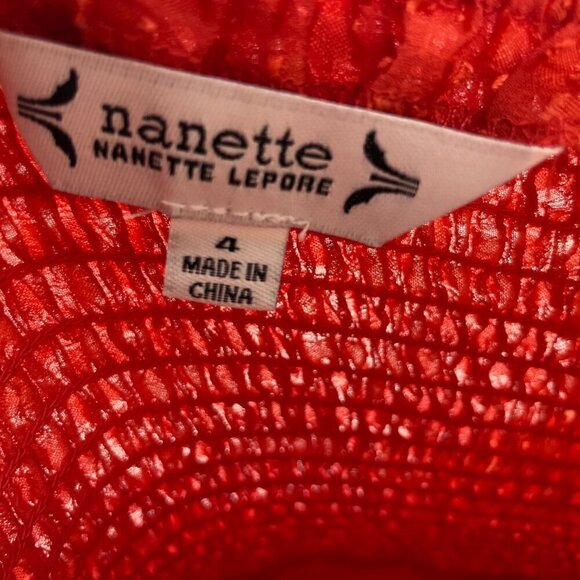 NANETTE LEPORE Classic Retro Tiered Western Collar Red Textured MIDI Dress sz4 - Picture 3 of 11